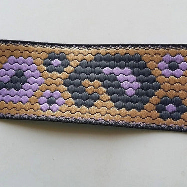 Grey, Blue And Purple Trim With Floral And Paisley Embroidery, Approx. 32mm Wide - 200317L372